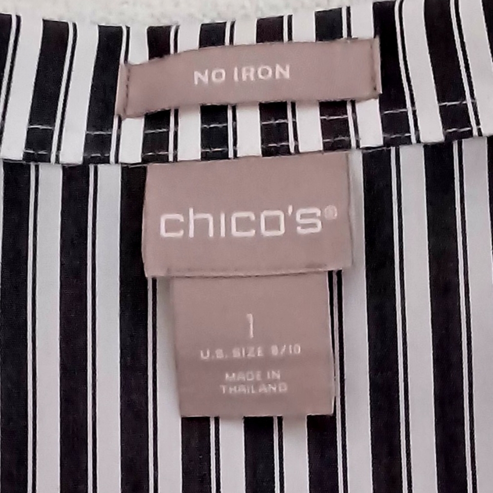 CHICO'S Black & White Striped Shirt, size M - Picture 5 of 13